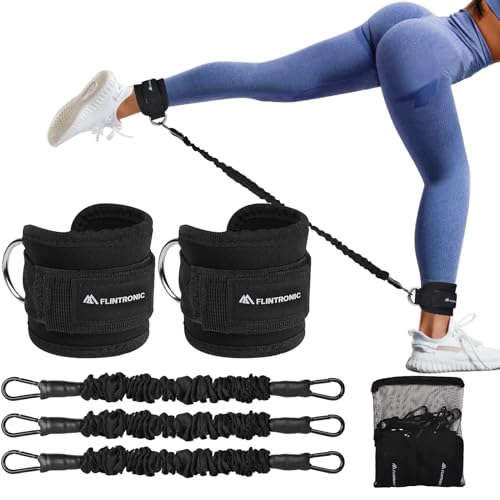 flintronic Set di Fasce di Resistenza con Cinghie per Caviglia, Elastici Fitness Set, 3 Resistance Band, Bande Elastici Fitness, Attrezzatura per Allenamento Glutei per Fitness a Casa Yoga Pilates