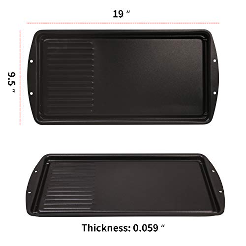 CukAid Non-Stick Griddle Grill Pan,2-in-1 Cast-iron Double Burner Griddle, Griddle Pan Cookware for Electric Grill, Induction Stovetop and Gas, 19\" x 9.5\", Dishwasher Safe, Black