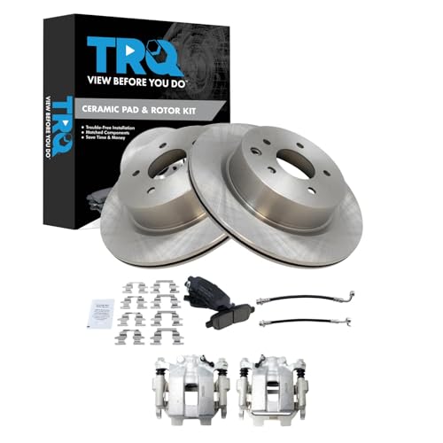 Image of TRQ Rear Brake Pad and Rotor Set Ceramic Rotors Calipers Compatible with 2011-2012 Infiniti G25 G37 2015 Q40 2010-2015 Nissan 370Z