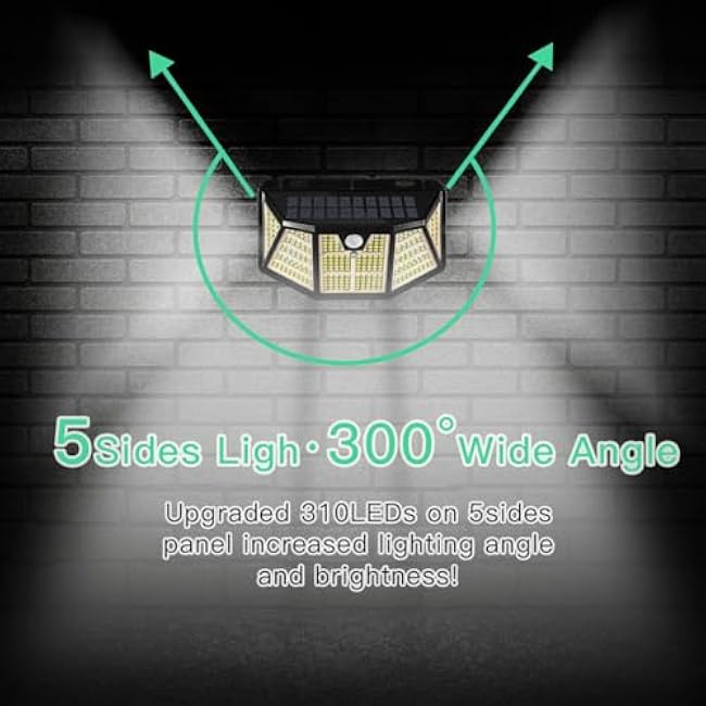 2Pack Solar Light Outdoor 310LED Sensor Lights, IP67 Waterproof 3Light Modes -Upgraded High-Brightness Motion Sensor Wall Lights for Garden, Wall, Parking Lot,Hallyway