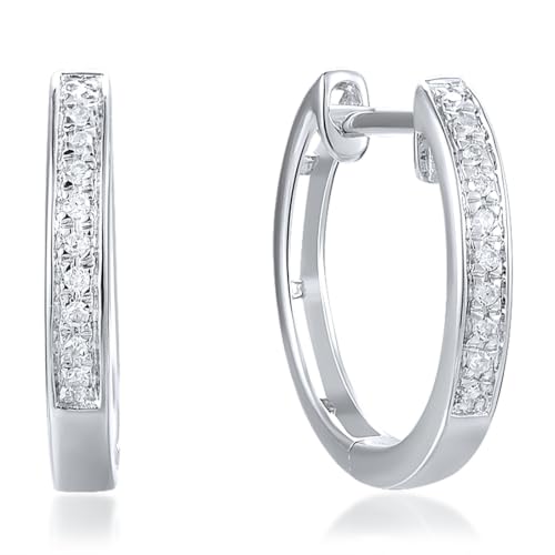 Santuzza 10K White Gold Diamond Dainty Huggies
