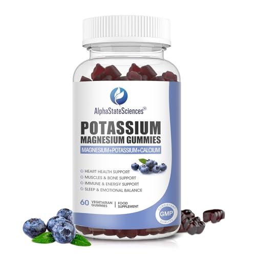 AlphaStateSciences Potassium Magnesium Gummies - Supports Muscle, Bone & Immune Health - 320mg Magnesium Glycinate, 200mg Potassium Citrate, 80mg Calcium Carbonate, 10mg Zinc, Vitamins B12, C, D3