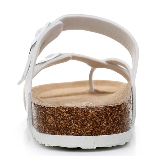 Image of WTW Cork Footbed Womens Sandals Genuine Leather Insole Slides Sandals for Women Adjustable Buckle Summer Sandals Outdoor Walking