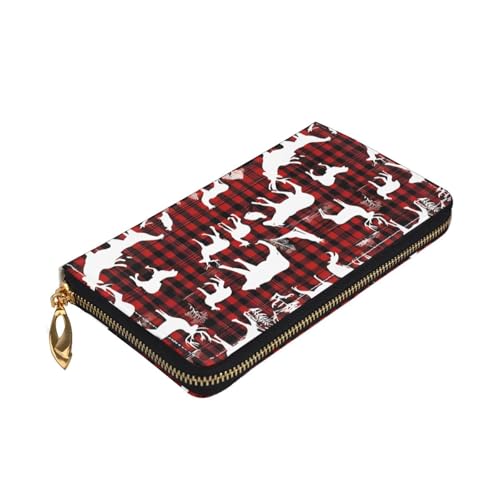 (Cow deer tree christmas) Faux Leather Wallet Long Clutch Zipper Purse Card Holder Travel Coins Cash Organizer Phone Pocket 7.48 x 4.13 x 0.9 inches3