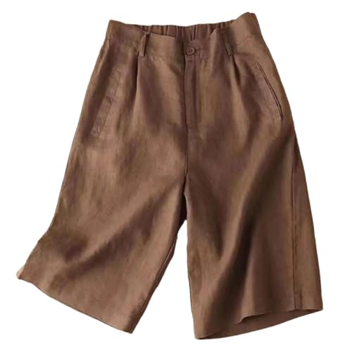 Short en coton et lin haut de gamme coupe droite ajustée taille haute élégante nuance café