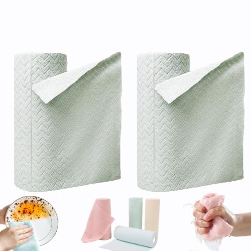 Starfreshi Microfiber Cleaning Cloths Roll,Rollo de bayetas Microfibra,2pcs 30-Pack Reusable Paper Towels Tear Away Cloth,Fast-Drying for Cars,Wash Cloth,Rollo de balletas Cocina-Green||2pcs