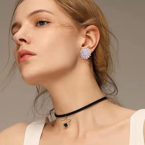 Clip On AB Iridescent Crystal Earrings Women- PeriFairy Multicolor Sunflower Non Pierced Prom Gold Jewelry2