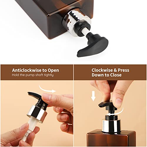 Image of Segbeauty 3pcs 13.5oz Empty Refillable Pump Bottle Dispenser with Labels, 400ml Plastic Shower Bottles for Lotion Body Soap Shampoo Conditioner Gel Hotel Bathroom Brown