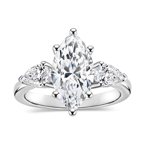 925 Sterling Silver 3 Stone Engagement Ring for Women with 3.50 ctw, Marquise (3.00 CT) & Pear (0.50 CT) Lab Grown White Diamond or Cubic Zirconia