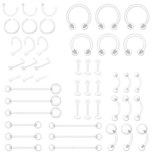 LOCCY 48Pcs Piercing Plastique Retainers, Clair Retainer Piercing Transparent Invisible pour Nez Labret Oreille Nombril Lèvre Septum Helix Langue Téton...