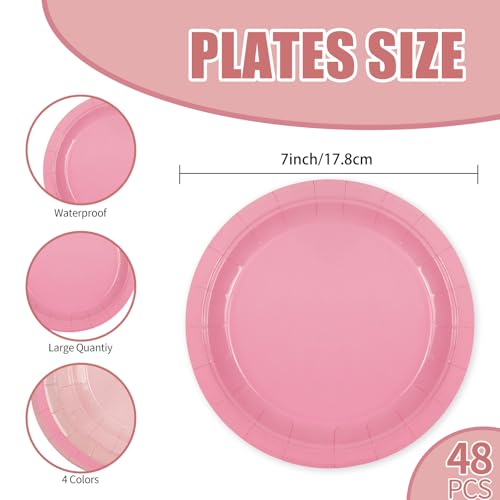 EVYIENEN 48 Pcs Pink Paper Plates,7 Inch Light Pink Party Supplies Disposable Paper Dessert Plates for Baby Shower Wedding, Birthday - Image 2