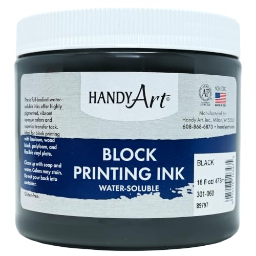 Handy Art Block Printing Ink, Black, 16 oz Jar, Water-Soluble