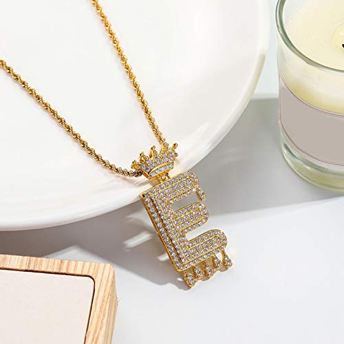 JENPECH Colar com pingente de strass em corrente de clavícula, estilo hip-pop dourado 26 letras ingl