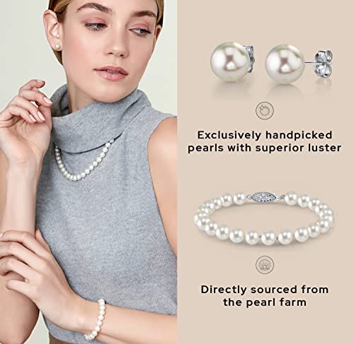 The Pearl Source Sterling Silver Pearl Jewelry Set For Women - Freshwater Pearl Necklace And Earring Set With Pearl Bracelet | Genuine Cultured Pearls, 6.5-7.0Mm #TOP3