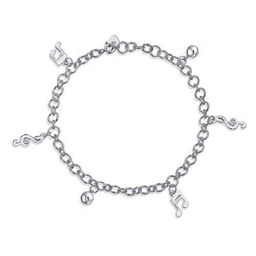 Pulsera de tobillo de plata esterlina 925 con dije nota musical