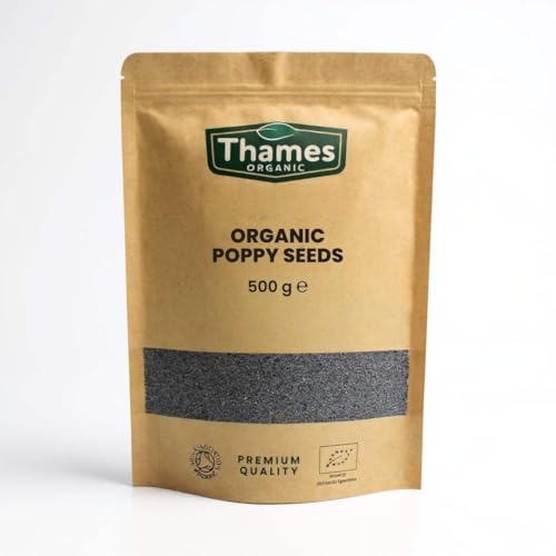 Organic Poppy Seeds - Nutritious & Flavorful Seeds - No Additives, No Preservatives - Raw, Vegan, Non-GMO - Great for Baking, Cooking, and Sprinkling - Thames Organic 500g