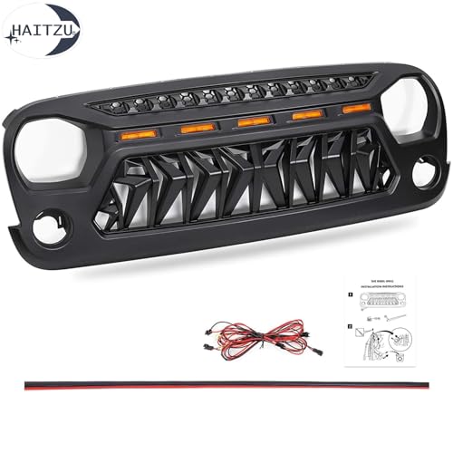 Image of Shark Grille Compatible with Jeep Wrangler Jk Jku 2007-2018 with LEDs