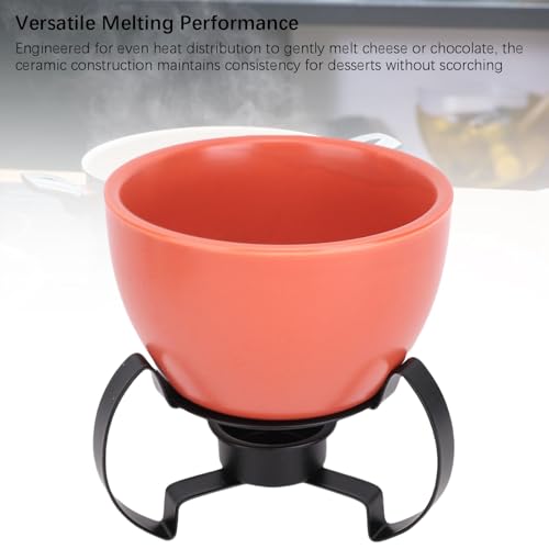 Atyhao Ceramic Cheese Pot, European Style Fondue Set with Metal Stand for Melting Cheese Ice Cream Chocolate, Hand Painted Art Piece (Orange) - Thumbnail 7