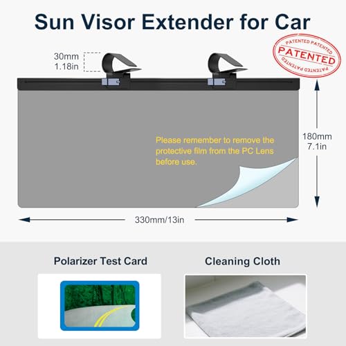 Image of Sun Visor Extender for Car, Visor Extender Attachment for Car, Adjustable Visor Extender Sun Blocker UV400, Polarized Sun Visor Extender, Anti-Glare, UV Protector (2 Pack, Large)