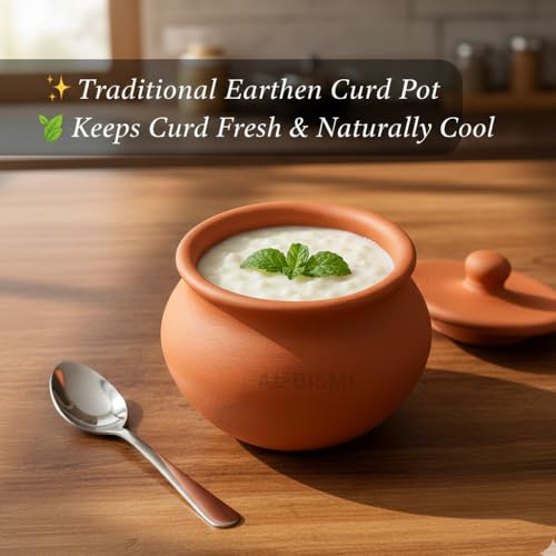 Image of AL-BISMI 500ml -Chini Mitti Ke Bartan,Mitti Ka Chulha,Cooking Pot with Lid,Cooking Pot,Clay Matka,Biryani Handi,Handi,Curd Maker,Curd Pot with Lid,Earthen Curd Pot