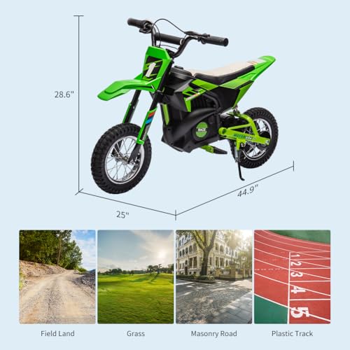 Image of Garvee 24V Kids Electric Off-Road Motorcycle, Ride on 250W Motor 13.6MPH | Fast Speed Dirt Bike, Leather Seat, Twist Grip Throttle, Metal Suspension, Air-Filled Tires for Kids Teens Riding Toy, Green