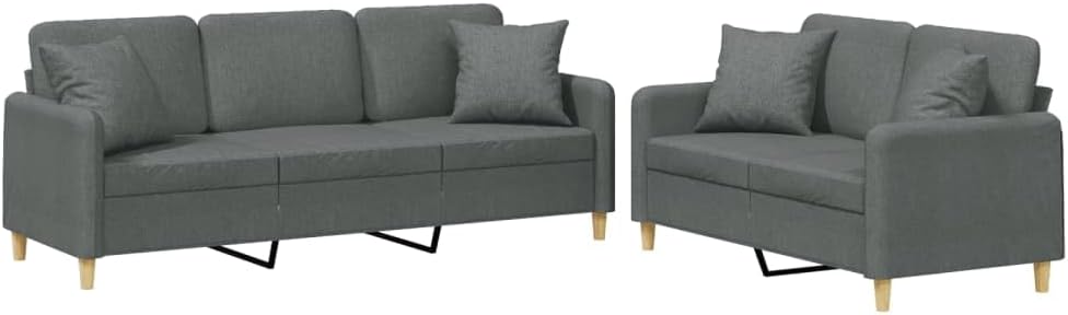 vidaXL Dark Gray Sofa Set - Modern Fabric Loveseat and Couch with Armrests, Comfy Cushions, Pillows Included for Living Room, Office