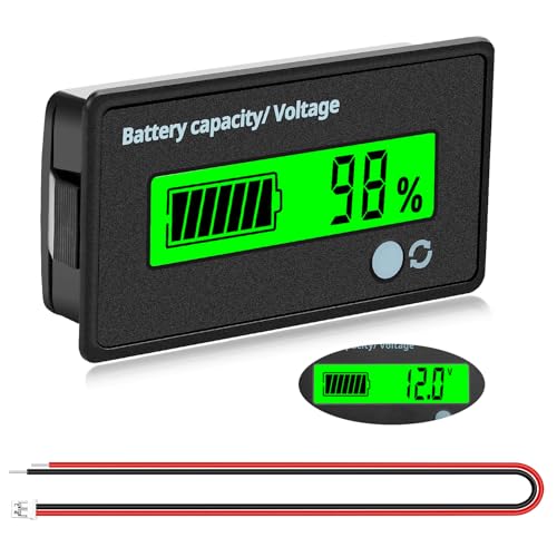 VooGenzek Medidores de Batería DC, Indicador de Voltaje de Capacidad de Batería Monitores, Probador de Batería de Plomo Ácido y Litio, Pantalla LCD DC 12V - 72V Medidor de Batería, Luz Verde