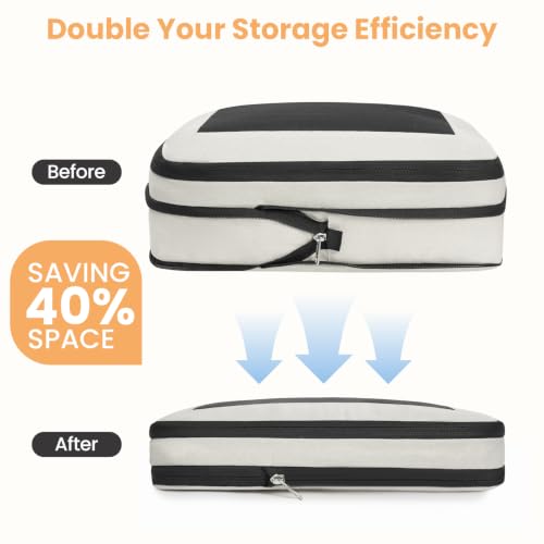 Image of BAGAIL Compression Packing Cubes for Travel Essentials, 8 Set-Beige | Tear‑Resistant Fabric, Space‑Saving, Visible Mesh Panel, Vibrant Color Choices, Travel, Camping & Cruise, Home Storage