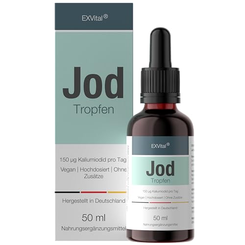Jod Tropfen 150 g hochdosiertes Kaliumiodid pro Tagesdosis flüssige Iodine vegan ohne Zusätze & ohne Alkohol 50 ml Made in Germany