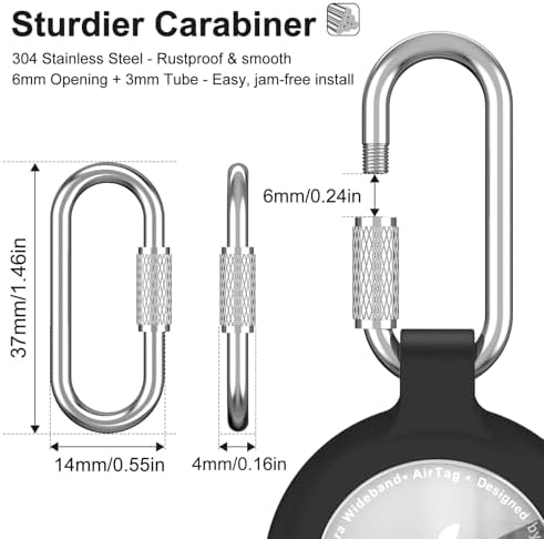 4 Pack AirTag Holder for Apple Air Tag Case, Professional Carabiner, Shockproof TPU AirTag Keychain for Kids, Pets, Keys, Luggage, Backpacks (Black+ Blue+Red+Yellow) — view 3