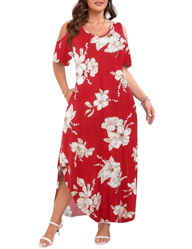 Image of JollieLovin Womens Plus Size Casual Summer Maxi Long Dress Cold Shoulder V Neck Beach Sundresses