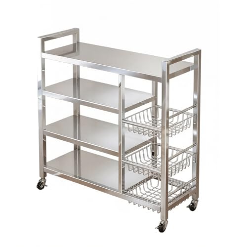 KXKJRYB Soporte para Microondas Carro para Microondas Acero Inoxidable 4 Niveles con Cestas ExtráCtiles Ruedas MóVil Multifuncional