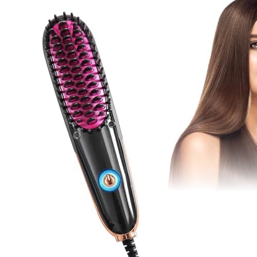 Hair Straightener Brush Combs with 180/220 ℃ Adjustable, Straightening Brush Afro Hair, 30S Rapid Heating, 60 Mins Auto Off, Heat Brush Straightener for Women, Flat Iron Comb for Thick Curly Hair