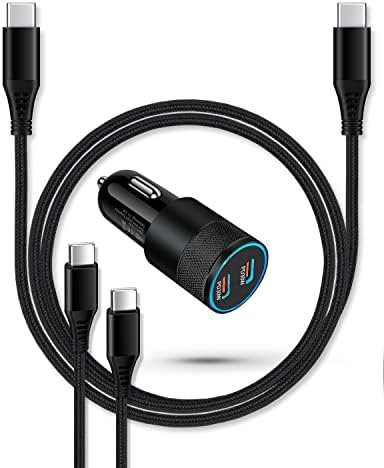 Super Fast Car Charger for Samsung Galaxy, 3pack 60w Dual-Port USB-C Car Charger Cigarette Lighter Adapter + 2pcs Pd Typec to C Cable for Galaxy S23 S22 S21 S20 S10 S9 A32 A51 A71 Note 20 10 USBC Cord
