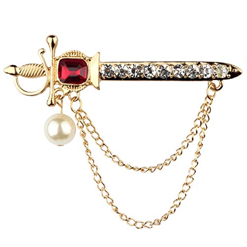 Image of Panjatan Royal Lion Knight Sword with Golden Chain Pin Brooch.
