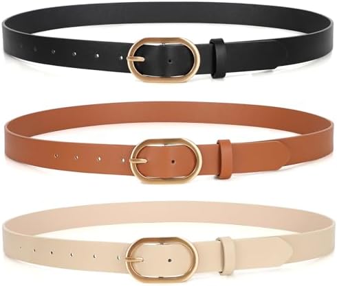 XZQTIVE 3 Pack Plus Size Women's Leather Belts for Jeans Pants Dress Fashion Gold Buckle Ladies Waist Belt