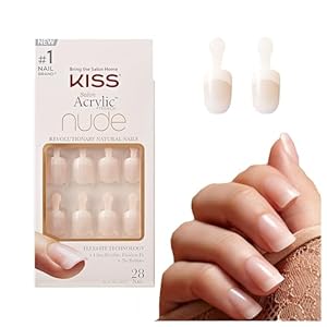 KISS Salon Acrylic French Nude Collection, Breathtaking, Real Short Length Nude Fake Nails, Includes 28 False Nails, Nail Glue, Nail File, and Manicure Stick