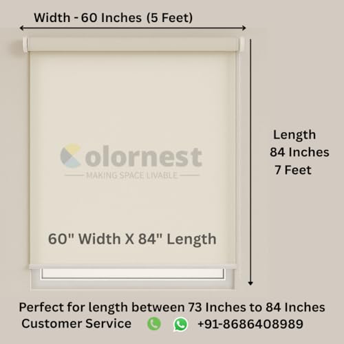Image of Roller Blinds for Windows 60 Inch W X 72 Inch L | Light Filtering Roll-Up Shades Sun UV Protection for Home & Office White| Customised Size | Heavy Duty in 38 MM Pole