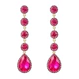 BriLove Women's Elegant Wedding Bridal Crystal Beaded Teardrop Chandelier Dangle Earrings