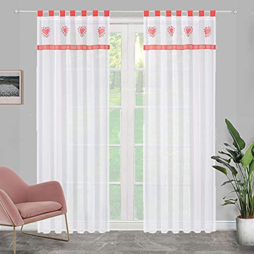 SIMPVALE 2 Pièces Rideaux Transparents avec Pattes - Broderie en Forme de cœur - Traitement de fenêtre pour Chambre à Coucher, Salon, Chambre d'enfant,...