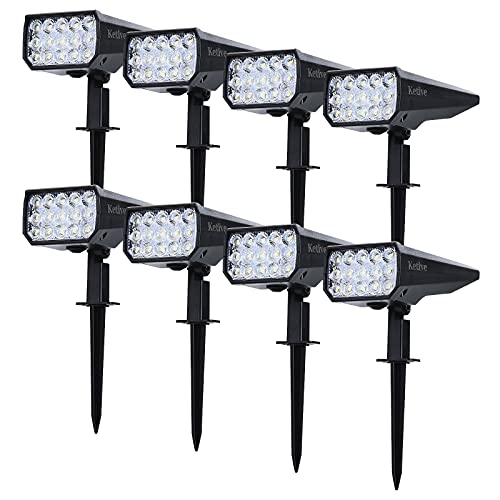 ketive 15 LEDs Landscape Spotlight Solar Powered,Waterproof Wall Lights 2-in-1 Wireless Solar Landscape Lights for Outdoor,8 Pack,Cold White,Black