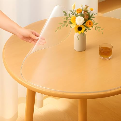 Image of Qlarity Covers 1.5mm Super Shield Round Table Cover Transparent, 24 Inch | Premium dining table transparent sheet made from durable PVC provides waterproof, anti-slip protection for everyday dining