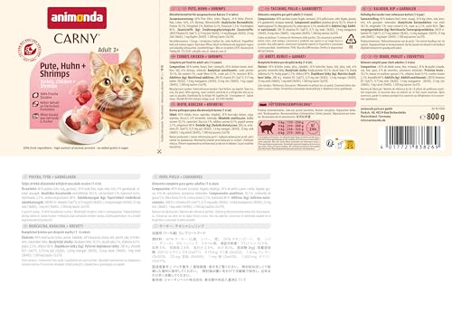 animonda Carny Katzen Nassfutter Pute + Huhn + Shrimps (6 x 800g), getreidefreies Katzen Nassfutter ohne Zucker, mit frischen fleischigen Zutaten