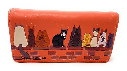 Shag Wear Cats In A Row Large Animal Wallet for Women and Teen Girls Vegan Faux Leather 7" Orange4