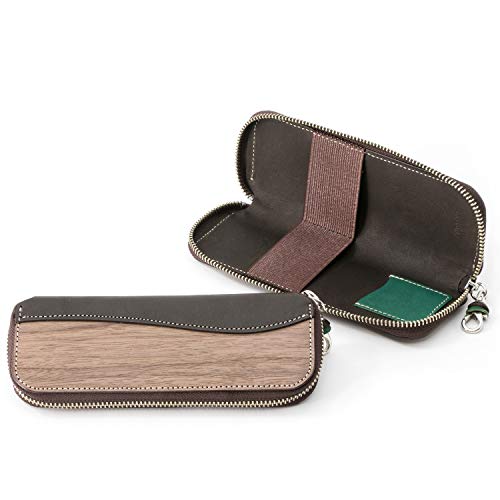 Zip pen case ペンケース メンズ レディース 本革 天然木 ウッド レザー 日本製 チョコ