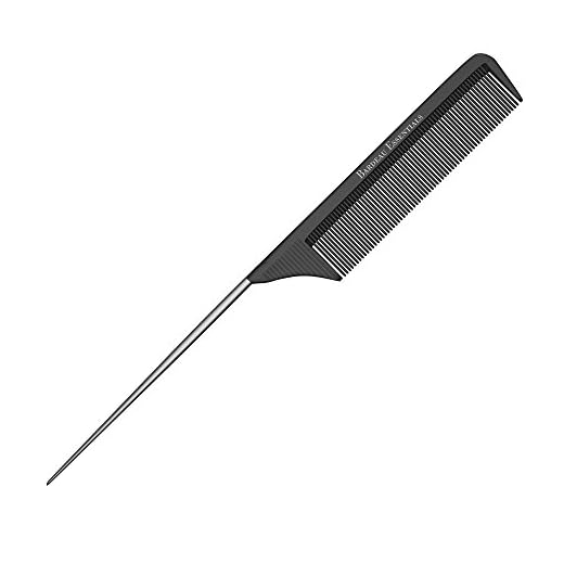 Professional 8.8 Inch Tail Comb - Black Carbon Fiber And Stainless Steel Pintail - Anti Static And Heat Resistant Teasing Comb - Lightweight Tail Comb For All Hair Types