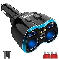 Caricabatteria Auto 5 In 1 | Doppia USB 2.4A, Tipo C, 2 Prese Accendisigari 80W, Display Tensione - Foto 7