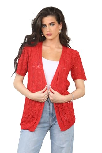 Image of Loxdonz Women's Short Sleeve Cropped Cardigan Sweaters Open Front Bolero Short Shrugs for Women