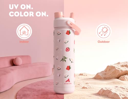 Image of POWCAN 26 oz Insulated Water Bottle: 2-in-1 Straw Spout Lid, UV-Activated