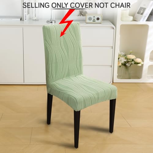 Image of HOKIPO 200 GSM Stretchable Knitting Jacquard Chair Cover Set of 6,'Nestiva Series' Pastel Green (AR-6072-GRN)